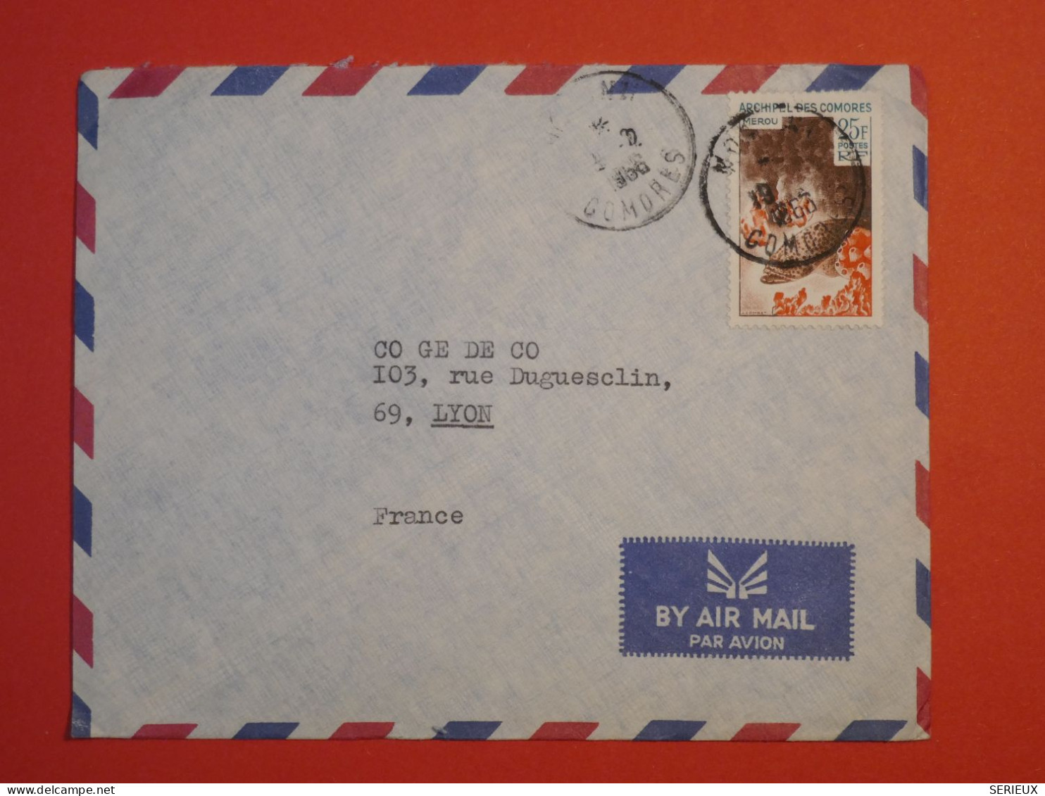DD17 COMORES BELLE LETTRE 1966  A  LYON   +N°38 +AFF. INTERESSANT++ - Lettres & Documents