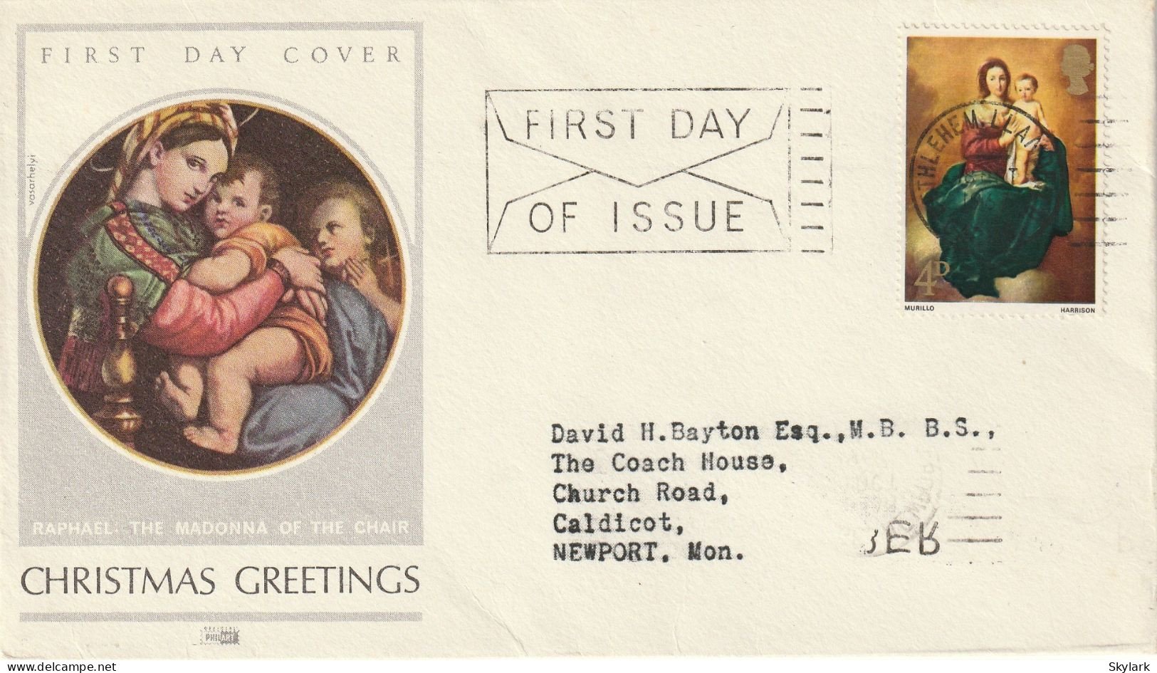 Great Britain   .   1967   .   "Madonna Of The Chair 4d Christmas Edition"   .   First Day Cover - 1 Stamp - 1952-1971 Em. Prédécimales