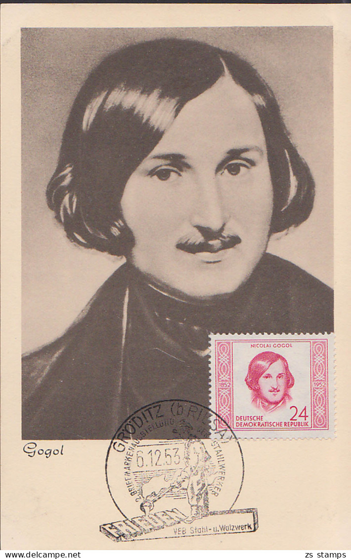 MC 313 Nicolai Gogol SoSt. Gröditz (b Riesa) 6.12.53 FRIEDEN VEB Stahl- Und Walzwerk - Cartas Máxima