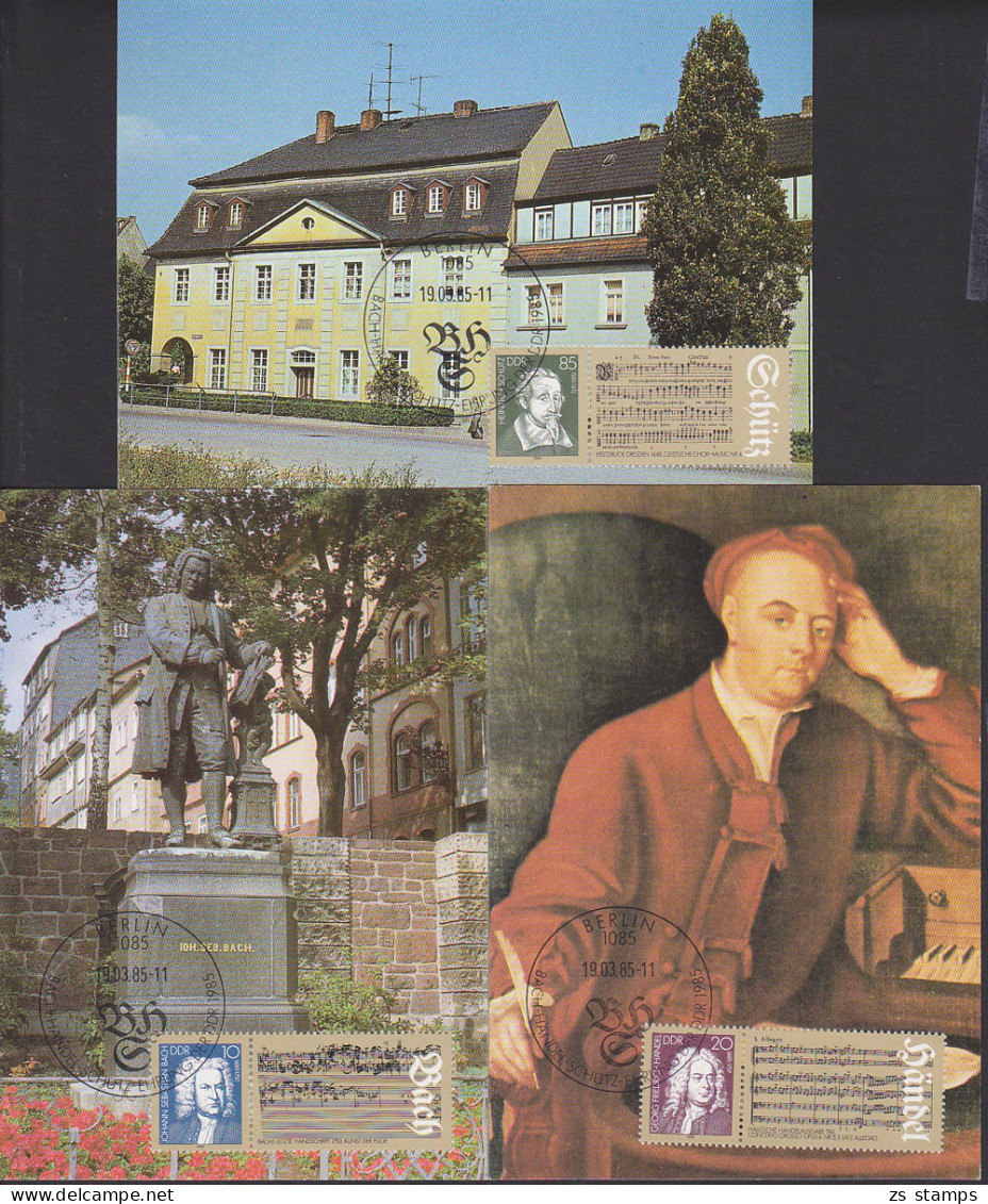 MC DDR 2931, 32, 33 Bach-Händel-Schütz-Ehrung Marken Aus Bl. 81 Je Auf Passender Karte , SoSt. 19.3.85 - Maximum Cards