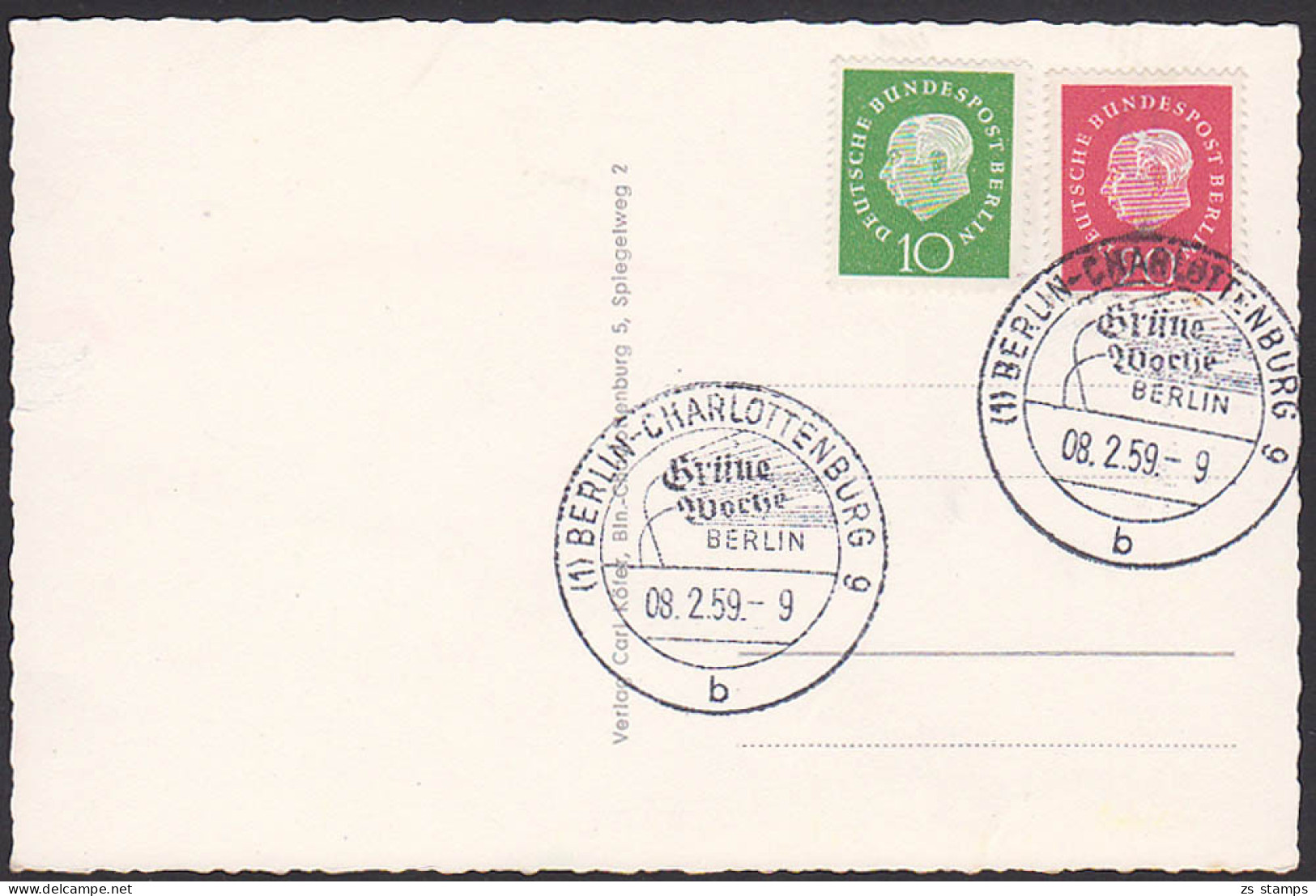 Berlin-Charlottenburg SoSt. Grüne Woche 8.2.59 Auf Ak Mit Tulpen - Franking Machines (EMA)