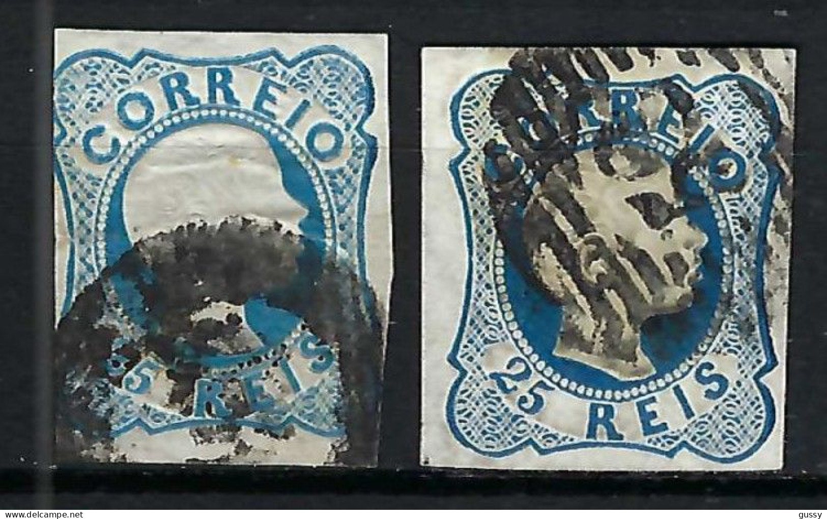 PORTUGAL Ca.1855-56:  2x Le Y&T 6 Obl., 4 B Marges, 2 Nuances - Used Stamps