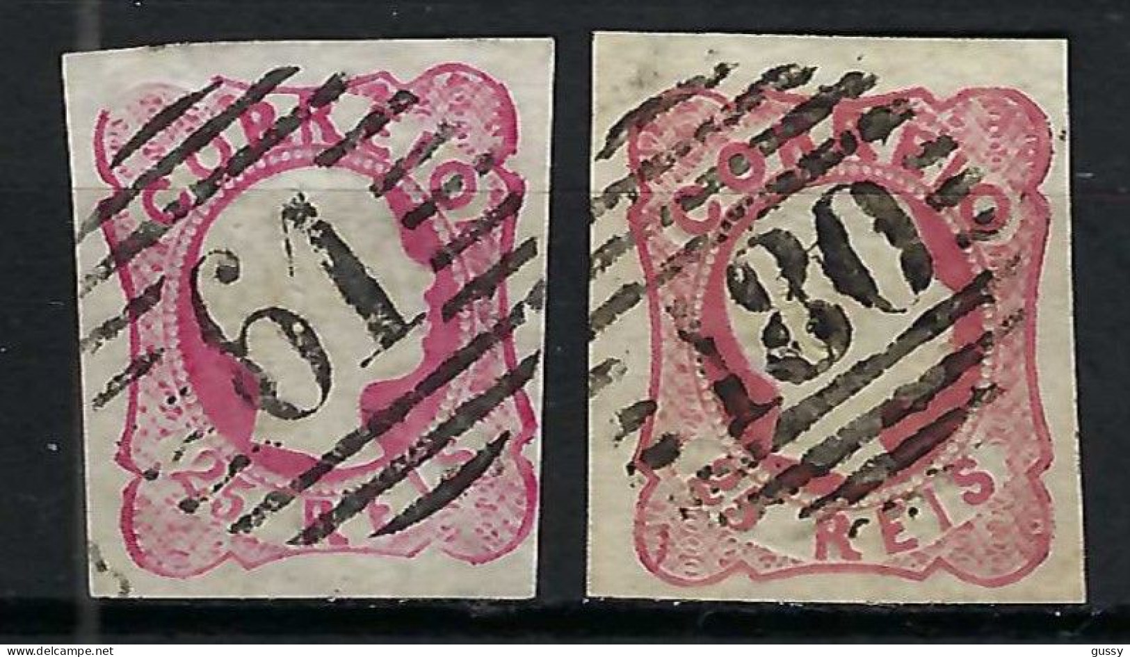 PORTUGAL Ca.1856-58:  2x Le Y&T 12 Sup. Obl., 4 B Marges, 2 Nuances - Used Stamps