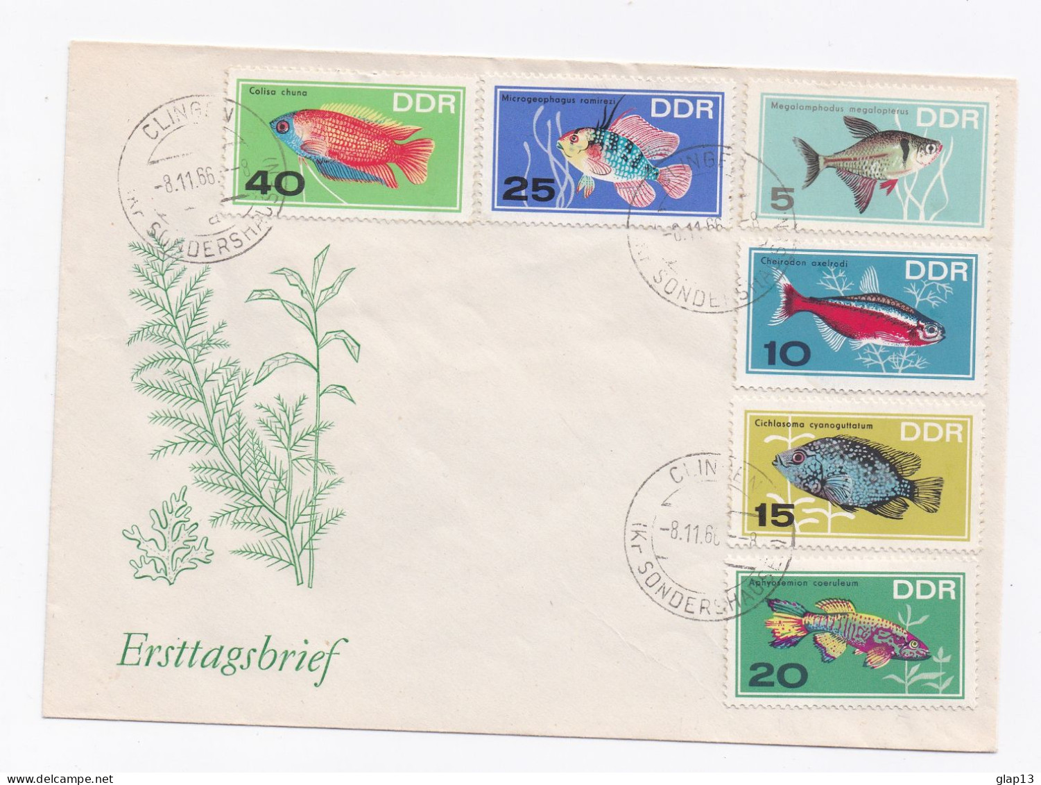 ENVELOPPE DE CLINGEN DU 08/11/1966 POISSONS - 1950-1970