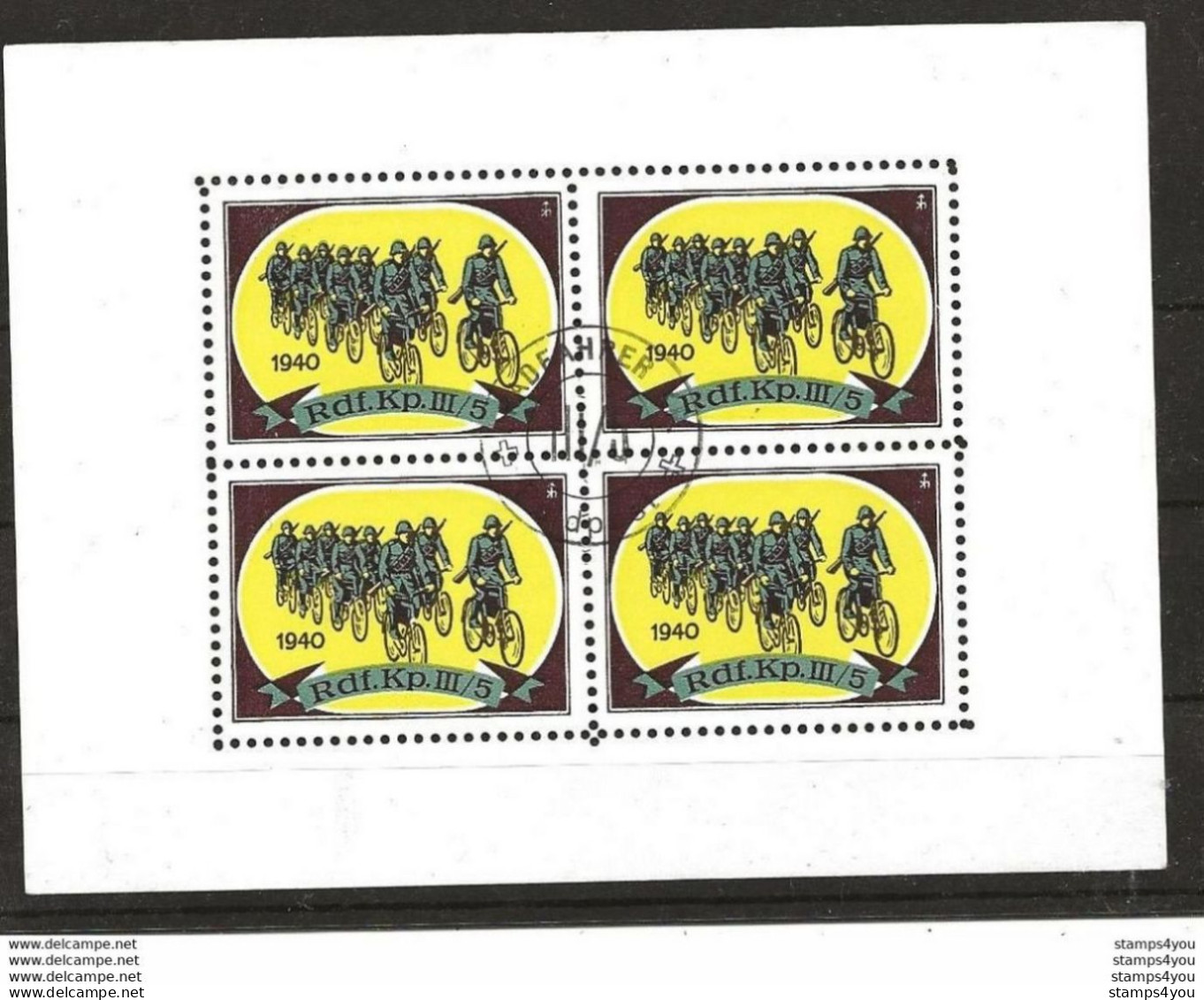 407 - 30 - Feuillet De 4 Timbres Dentelés  "Rdf. Kp. III/5" Cachet Feldpost - Etichette