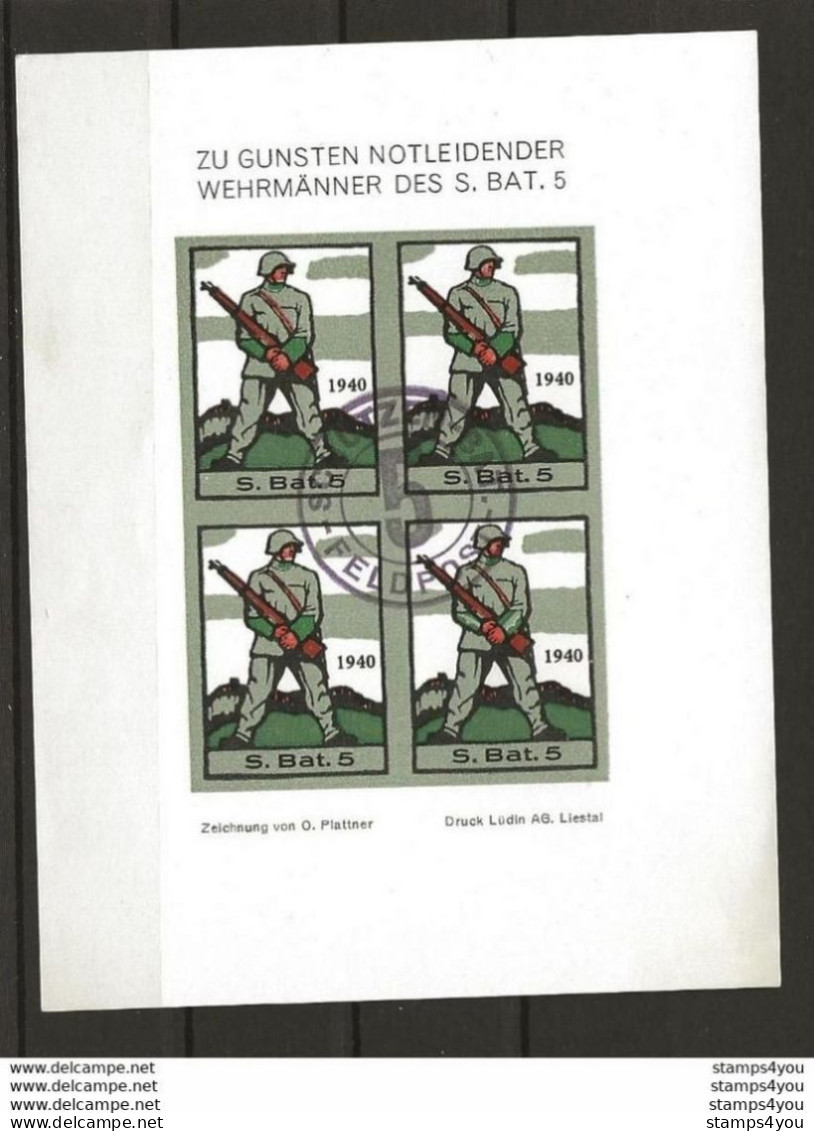 407 - 16 - Feuillet De 4 Timbres Non-dentelés  "S. Bat. 5 - Zu Gunsten Notleidender Wehrmänner Des S. Bat. 5" Feldpost - Vignetten