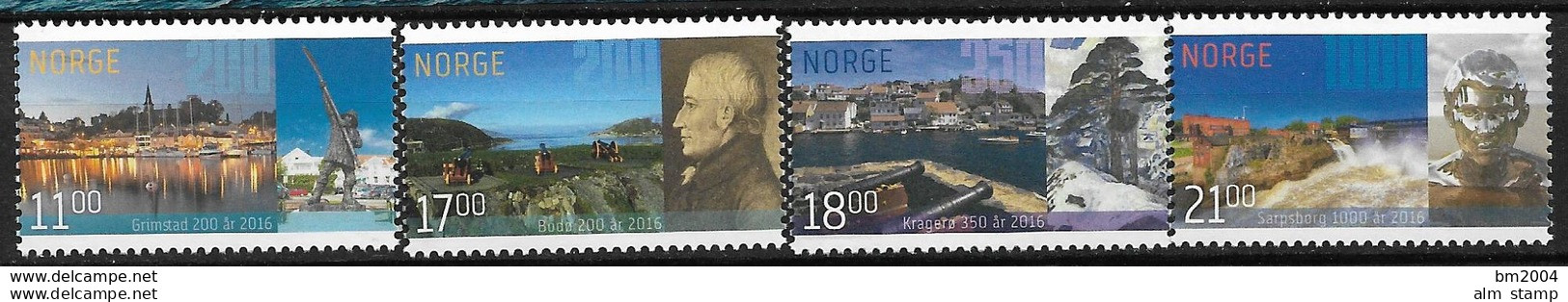 2016 Norwegen Mi. 1908-11 **MNH  Stadtjubiläen: 200 Jahre Grimstad Und Bodø, 350 Jahre Kragerø, 1000 Jahre Sarpsborg. - Nuovi