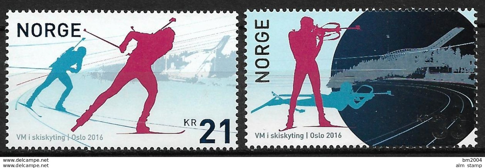 2016 Norwegen Mi. 1904-5 **MNH   Biathlon-Weltmeisterschaften, Oslo. - Ongebruikt