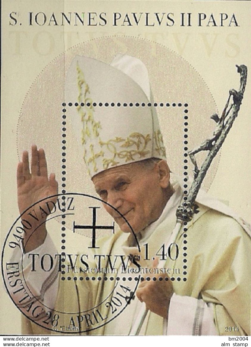 2014 Liechtenstein Mi. Bl 26 FD-used Heiligsprechung Von Papst Johannes Paul II. - Gebraucht