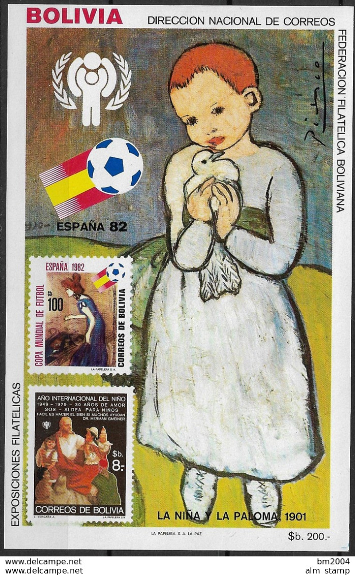 1983 Bolivien Mi. Bl. 132**MNH  INTERNATIONAL YEAR OF THE CHILD  Fußballweltmeisterschaft 1982, Spanien - Blokken & Velletjes