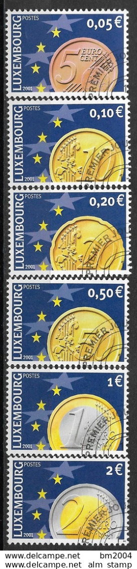 2001 Luxemburg  Mi. 1544-9 Used  Euro-Münzen. - Usati