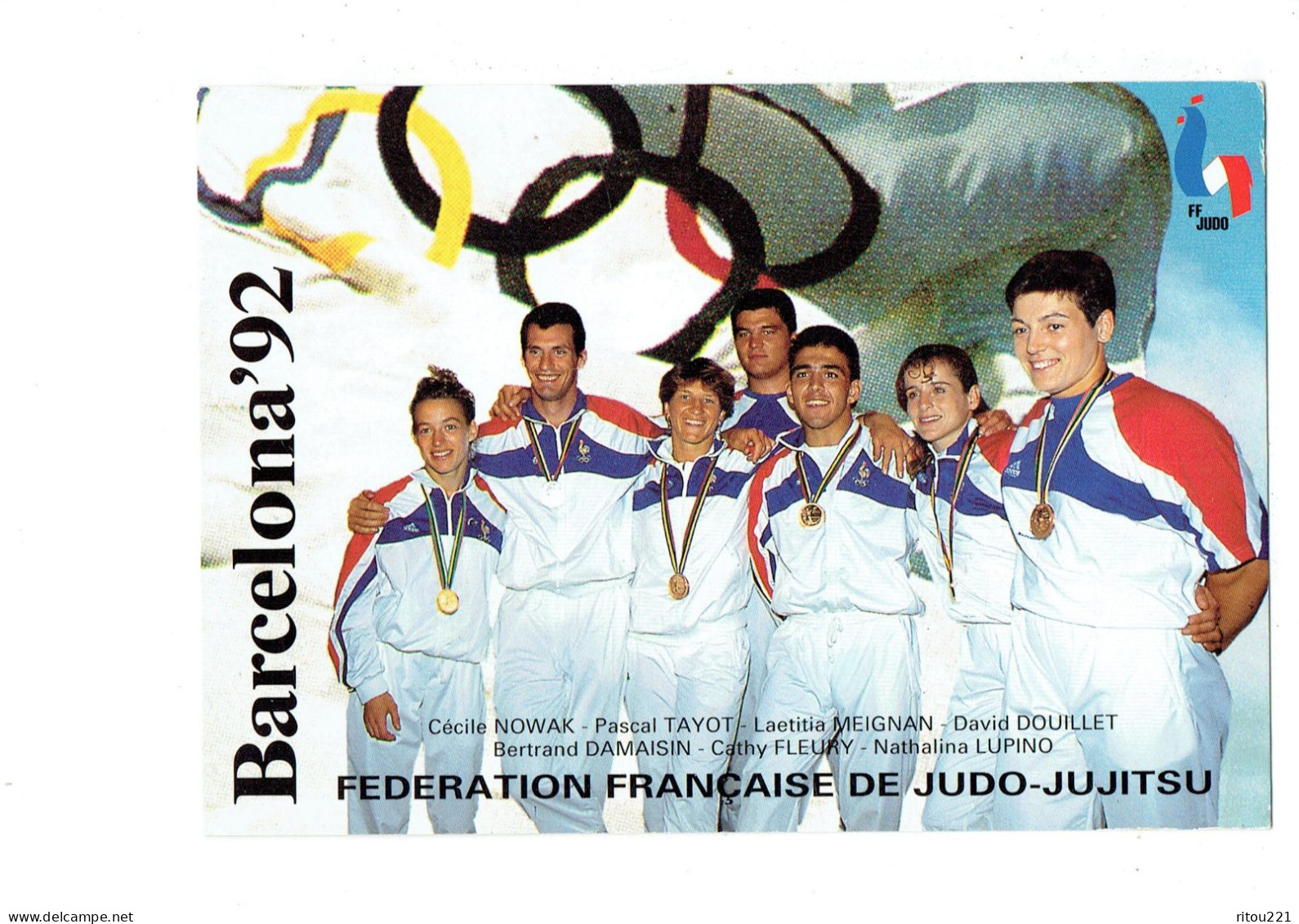 Cpm - Equipe JUDO JUJITSU BARCELONA 1992 - NOWAK C. David DOUILLET - Tayot P. Lupino N. - Signatures - Kampfsport