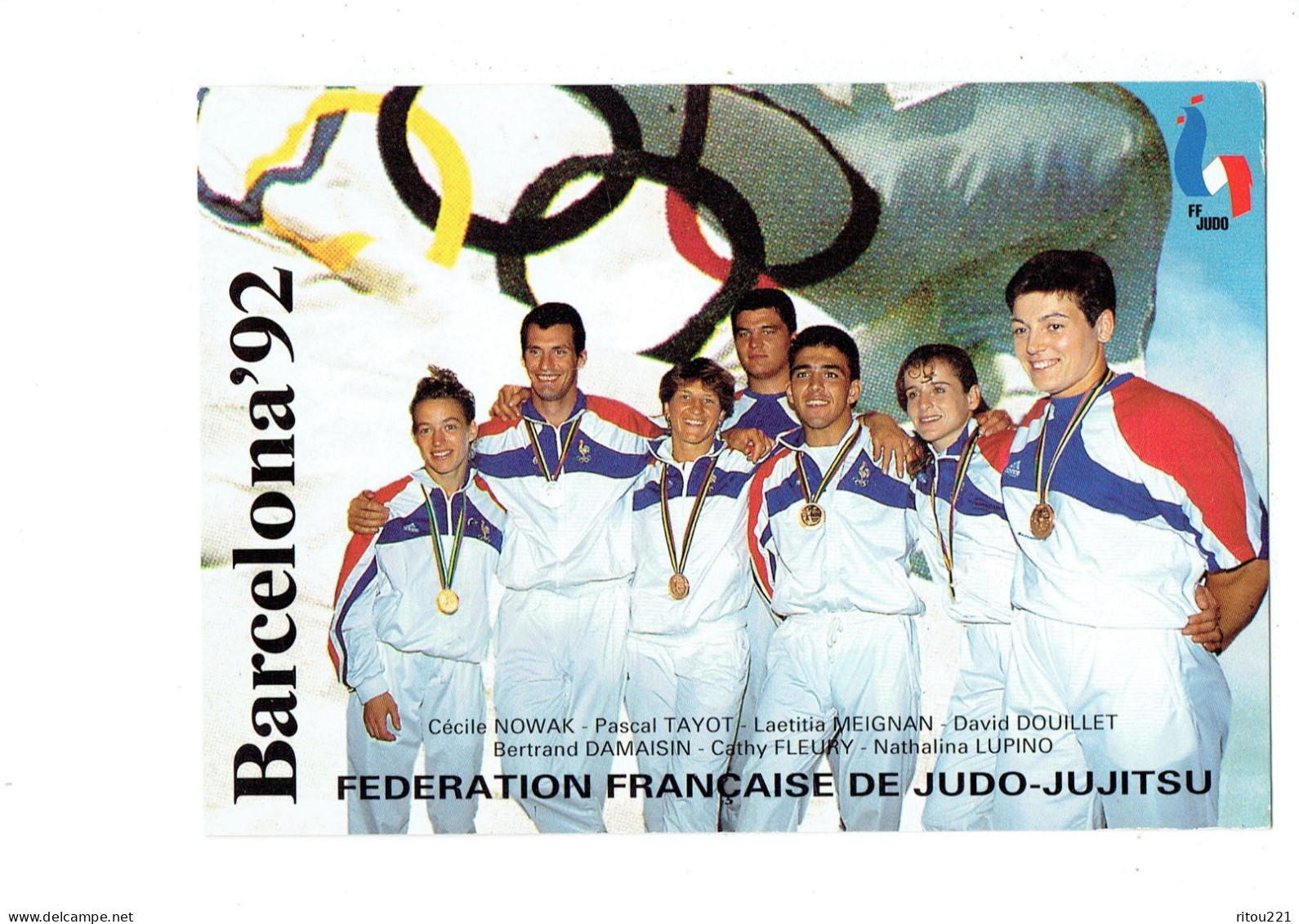 Cpm - Equipe JUDO JUJITSU BARCELONA 1992 - NOWAK C. David DOUILLET - Tayot P. Lupino N. - Signatures - Martiaux