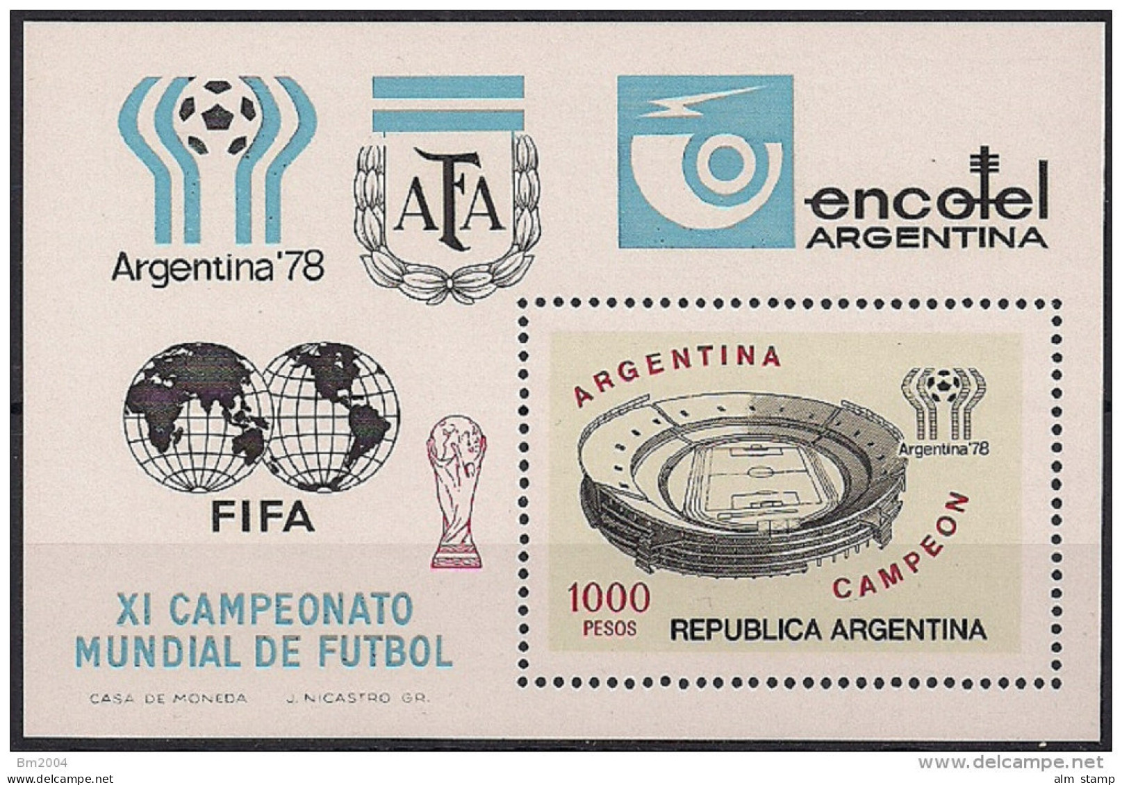 1978 Argentinien Mi. Bl 21 **MNH  Titelgewinn Durch Die Argentinische Mannschaft. - Blocs-feuillets