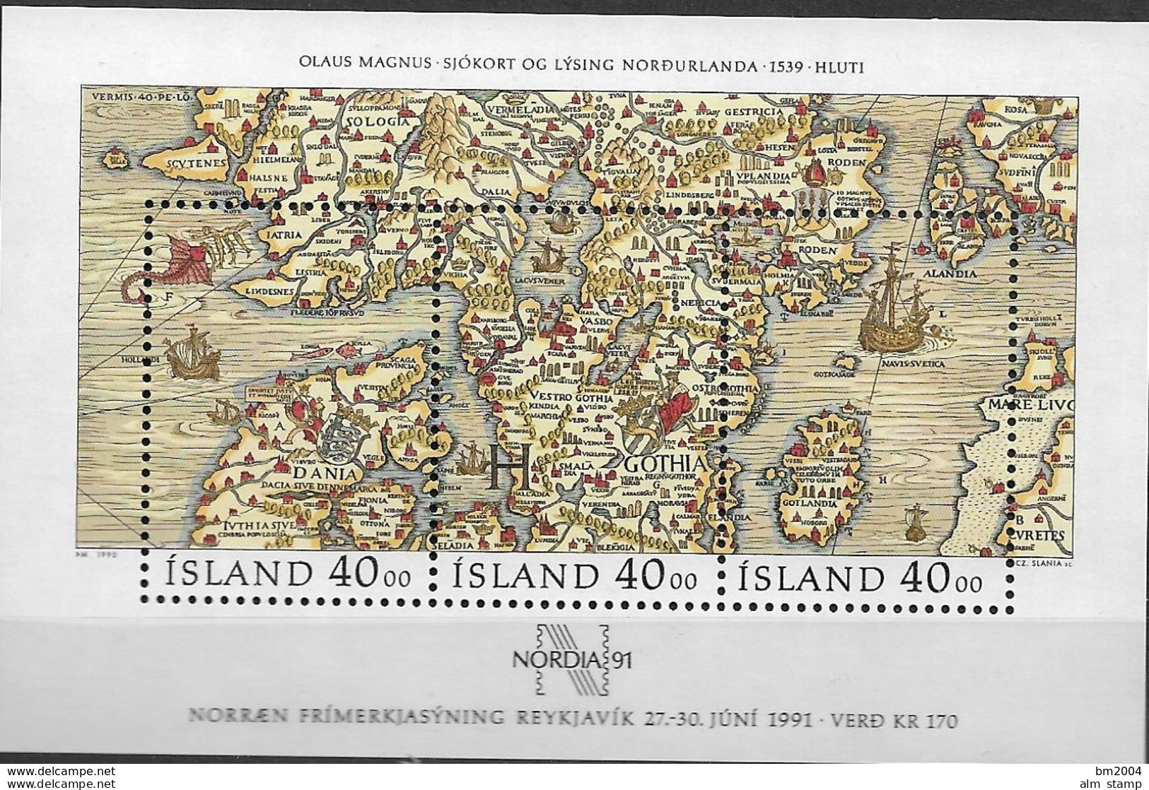 1990 Island Mi. Bl 11 **MH   Tag Der Briefmarke; Internationale Briefmarkenausstellung NORDIA ’91, Reykjavík. - Blocs-feuillets