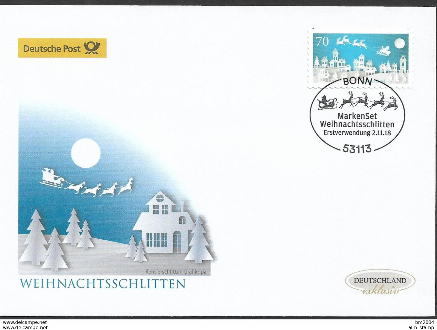 2018 Deutschland  Allem. Fed. Germany   Mi. 3423 FDC   Weihnachtsmann Im Rentierschlitten über Einer Stadt - 2011-…