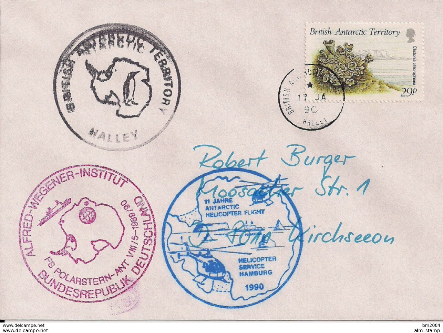 1990 British Anarctic-Teritory  Antartis- Brief " 11 Jahre Antarcic Heli -ANT VIII/5 - 1989/90 Alfred-Wegener-Institut " - Polare Flüge