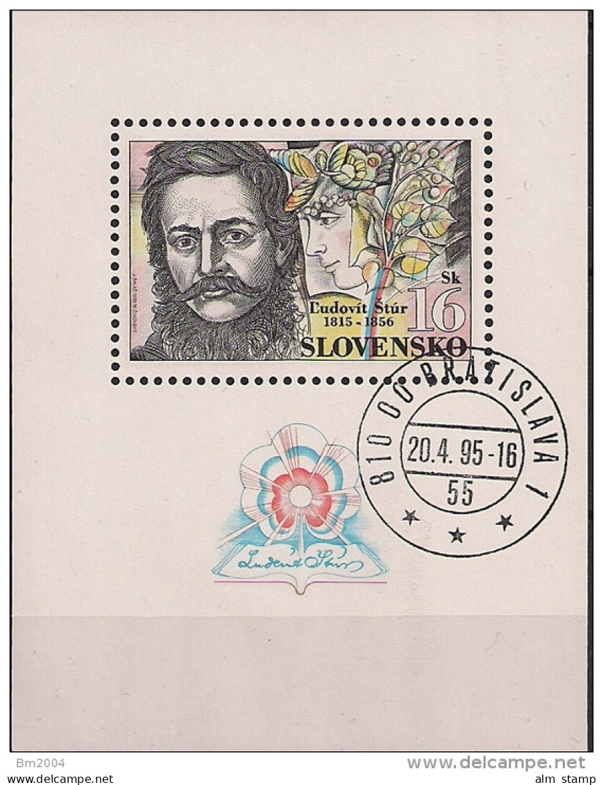 1995 Slowakei Mi. Bl 3  Used   Ludovit Stúr (1815-1856), Schriftsteller Und Sprachforscher - Gebruikt