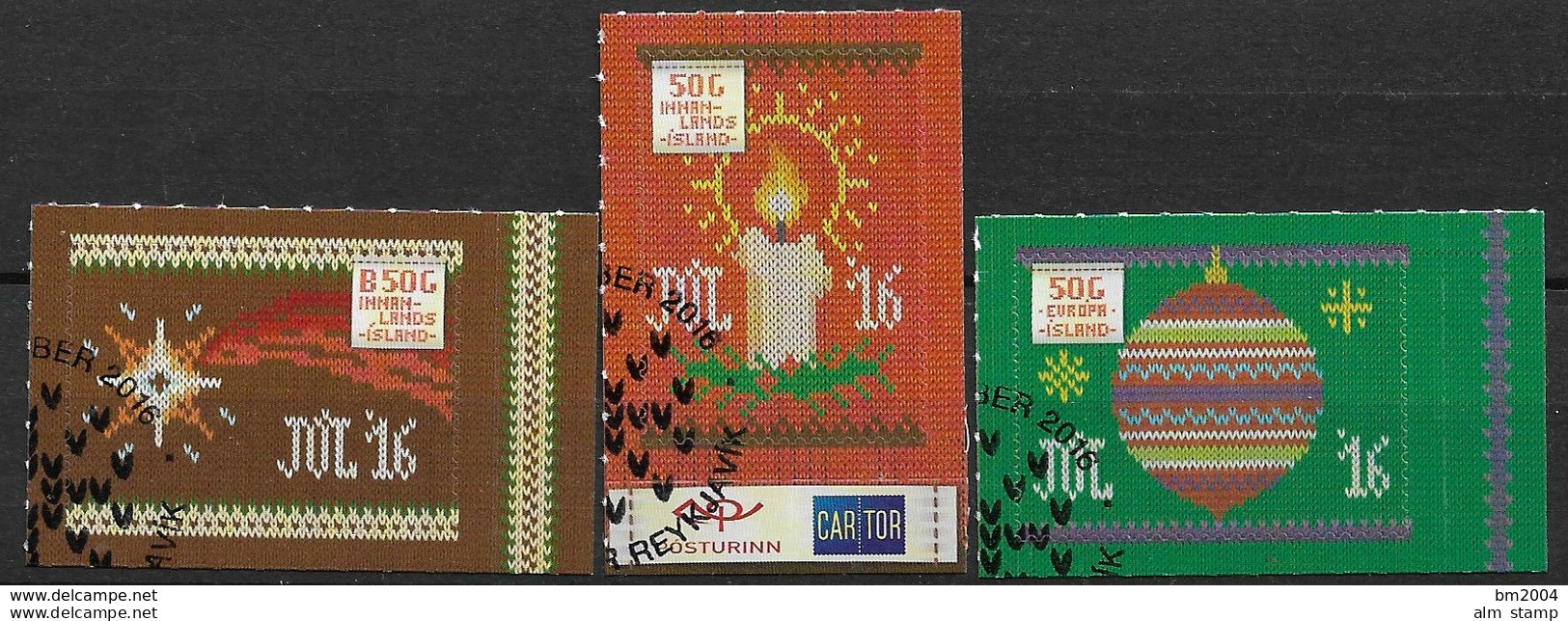 2016 Island   Mi.  1512-14 FD-used  Weihnachten: Strickmuster. - Usati