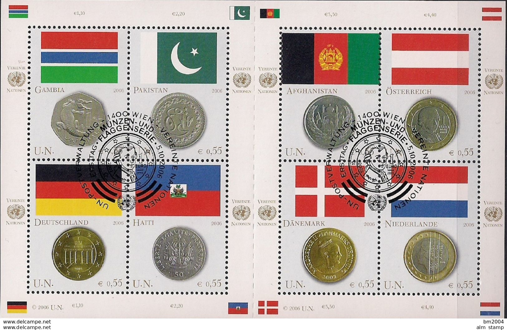 2006 UNO WIEN   Mi. 477-84 Used   Flaggen Und Münzen Der Mitgliedsstaaten - Blocs-feuillets