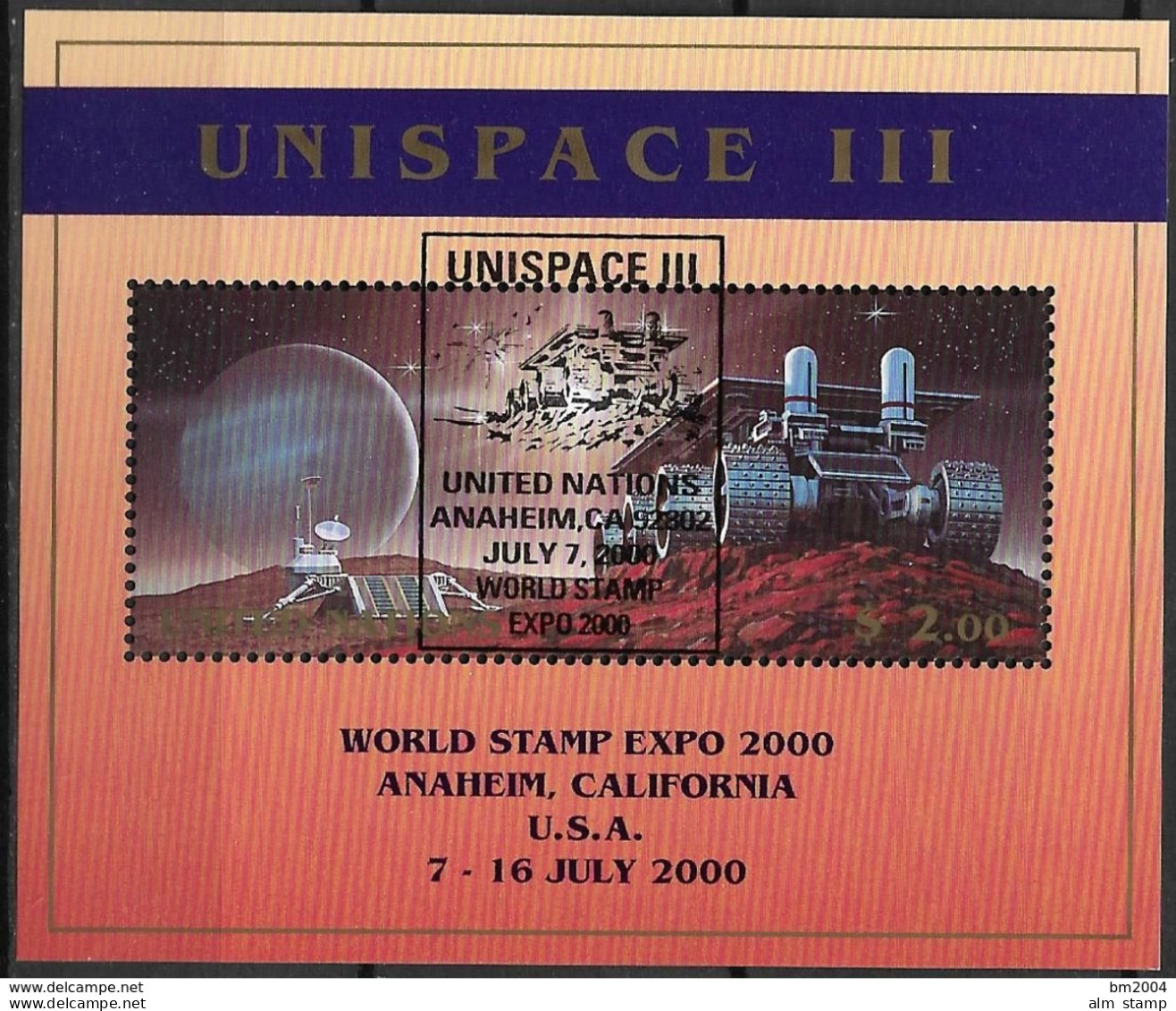 1999 UNO New York   Mi. Bl. 16I FD-used    UNISPACE III  World Stamp EXPO 2000 Anaheim, Califormia - Hojas Y Bloques