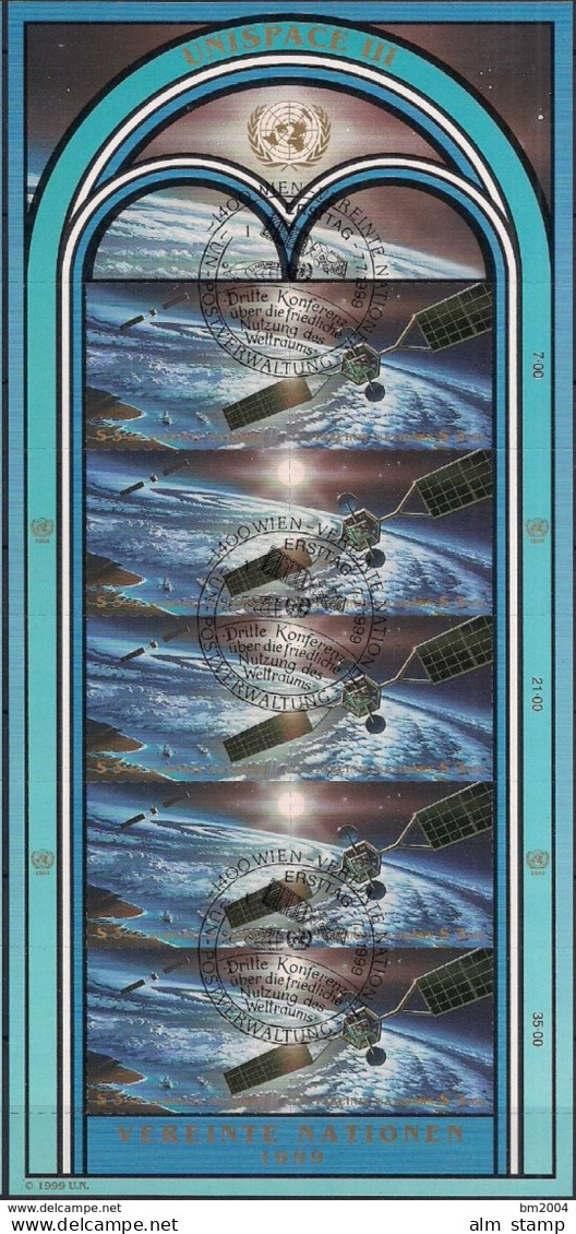 1999  UNO WIEN   Mi. 291-2 Used   Sheet    UNISPACE III - Blocs-feuillets