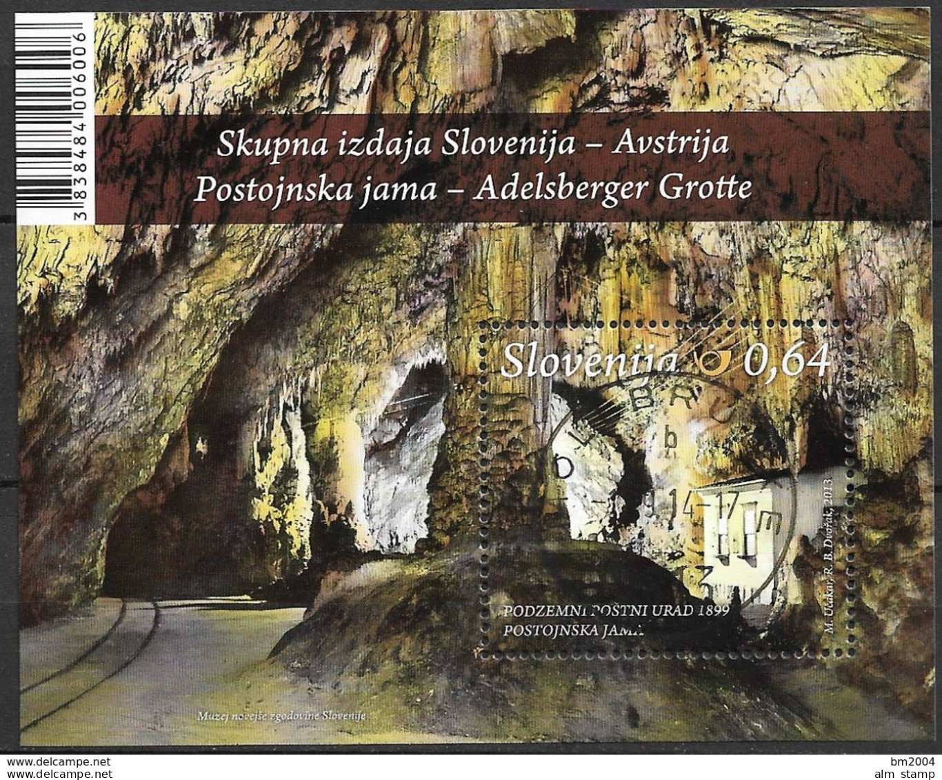 2013 Slowenien Slovenija Mi. Bl. 68 Used    Adelbsberger Grotte - Joint Issues