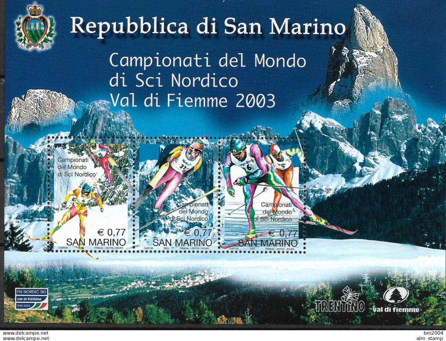 2003  San Marino  Mi. Bl. 32 **MNH  Nordische Skiweltmeisterschaften, Fleimstal. - Ungebraucht