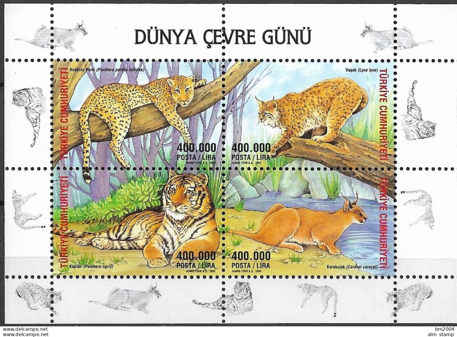 2002 Türkei   Mi. Bl. 48 **MNH  Internationaler Tag Der Umwelt – Raubtiere. - Ongebruikt