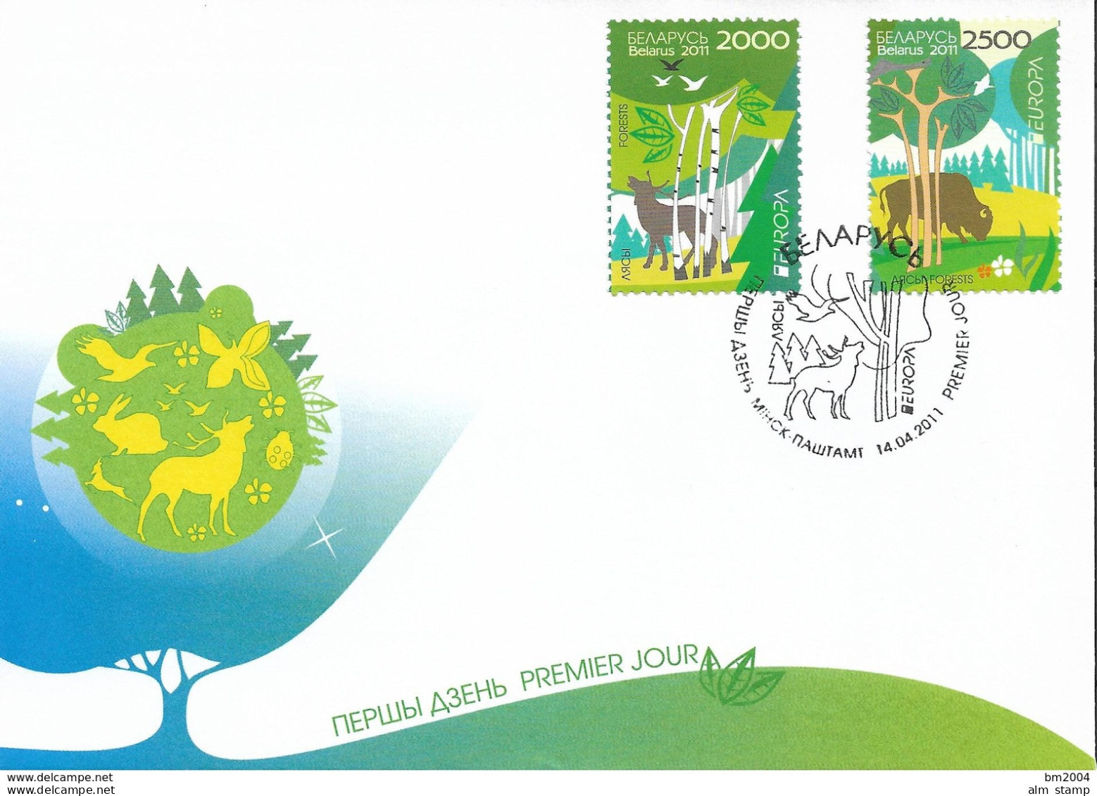 2011  Weißrussland  Mi. 853-4 FDC Europa: Der Wald - 2011