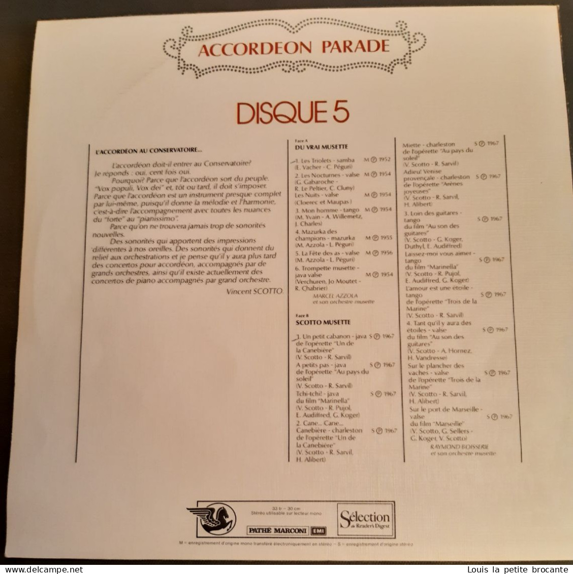 Coffret de 6 disques vinyles, ACCORDÉON PARADE, 33 tours Stéréo. PATHE MARCONI - RCA, Sélection du Reader's Digest