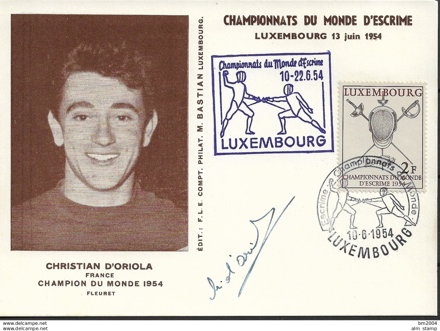 1954 Luxemburg Mi. 523 Fechtweltmeisterschaften Autogrammkarte  Christian D`Oriola , France - Fencing