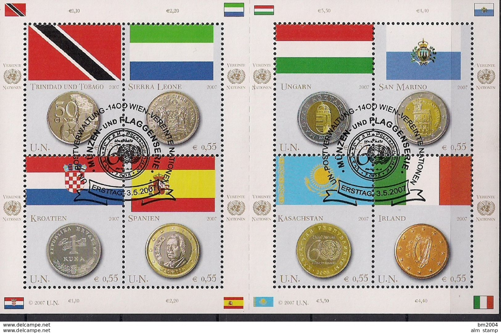 2007 UNO WIEN   Mi. 489-496 **MNH  Flaggen Und Münzen Der Mitgliedsstaaten - Ungebraucht