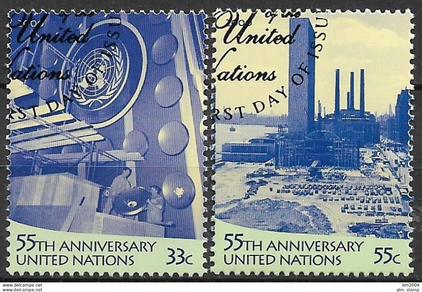 2000 UNO NEW YORK MI.837-8 Used   55 Jahre Vereinte Nationen (UNO): 50. Jahrestag Der Einweihung Des UNO-Hauptquartiers - Used Stamps