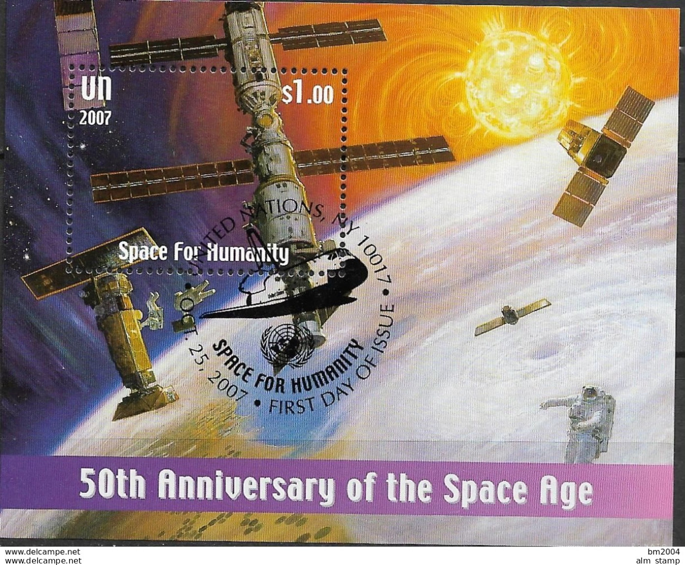 2007 UNO NEW YORK MI. Bl. 27 Used   50 Jahre Weltraumfahrt - Blokken & Velletjes