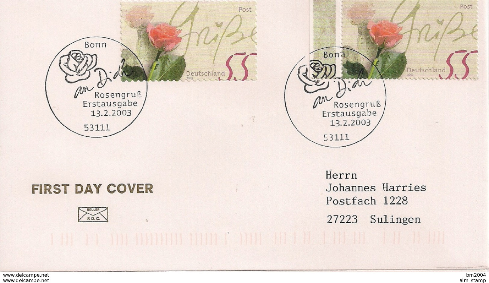 2003 Deutschland Allem. Fed.  Mi. 2321 / 2317  FDC Bonn  Rosengruß - 2001-2010