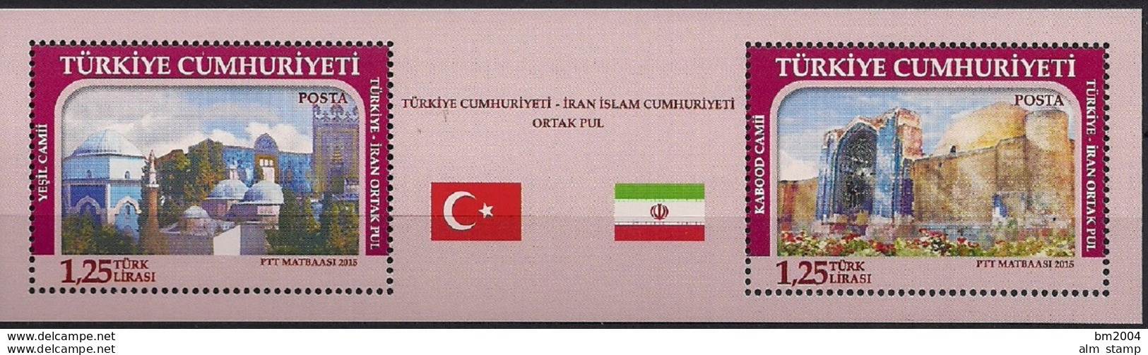 2015 Türkei Mi. Bl. 128  /  Iran Mi. 3361-3362 ** MNH - Joint Issues