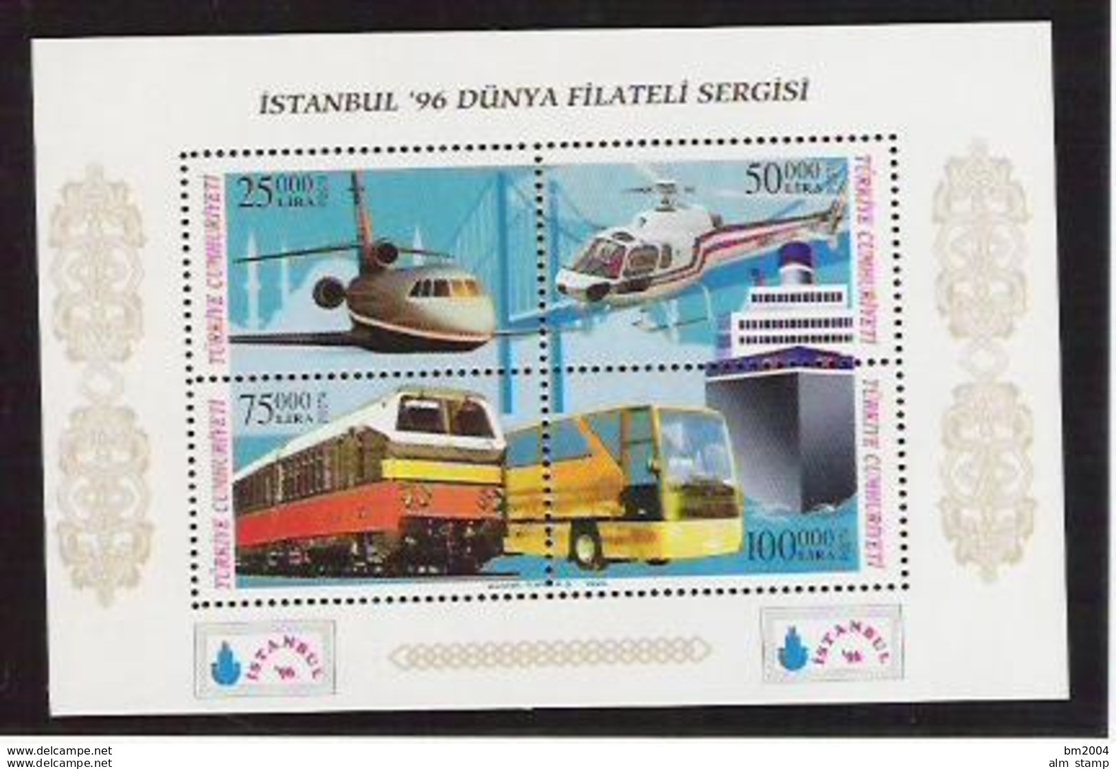 1996 Türkei Mi. Bl. 32 A **MNH  Internationale Briefmarkenausstellung ISTANBUL &rsquo;96 Verkehrsmittel. - Ungebraucht