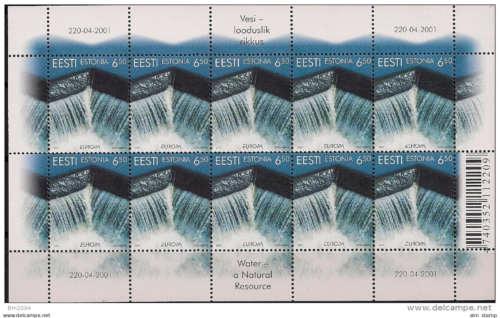 2001 Estland  Esti Mi. 399 **MNH Sheet  Europa: Lebensspender Wasser - 2001