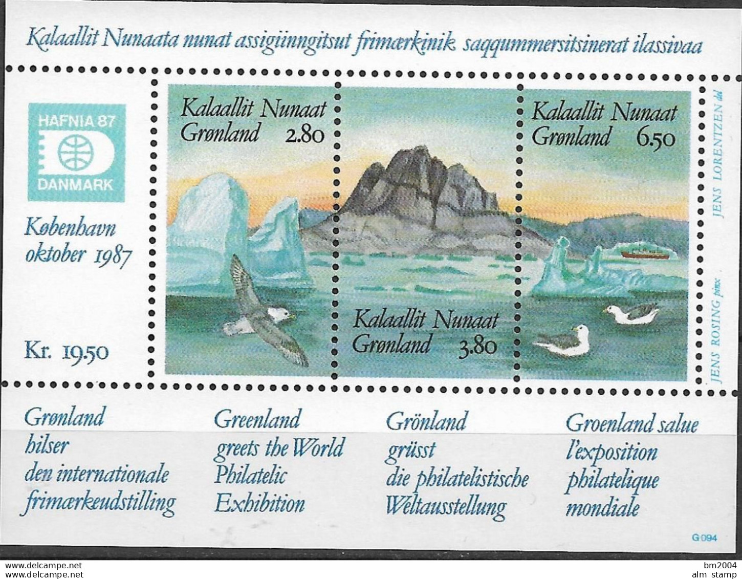 1987 Grönland Mi. Bl. 1 **MNH  Internationale Briefmarkenausstellung HAFNIA ’87, Kopenhagen - Ongebruikt