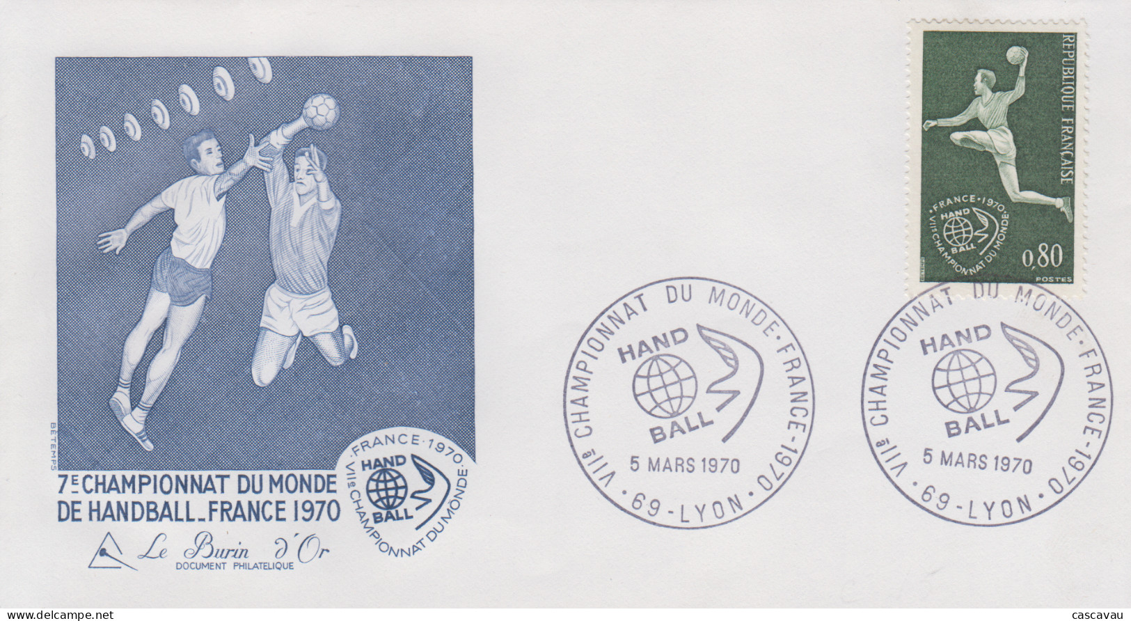 Enveloppe    FRANCE    7éme   Championnat  Du   Monde   De   HAND - BALL    LYON    1970 - Balonmano