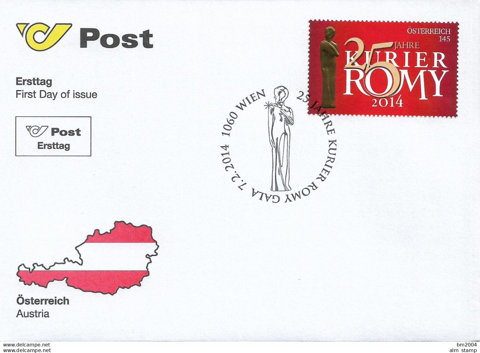 2014  Austria Österreich  Mi. 3118 FDC   25 Jahre Film- Und Fernsehpreis Romy - FDC