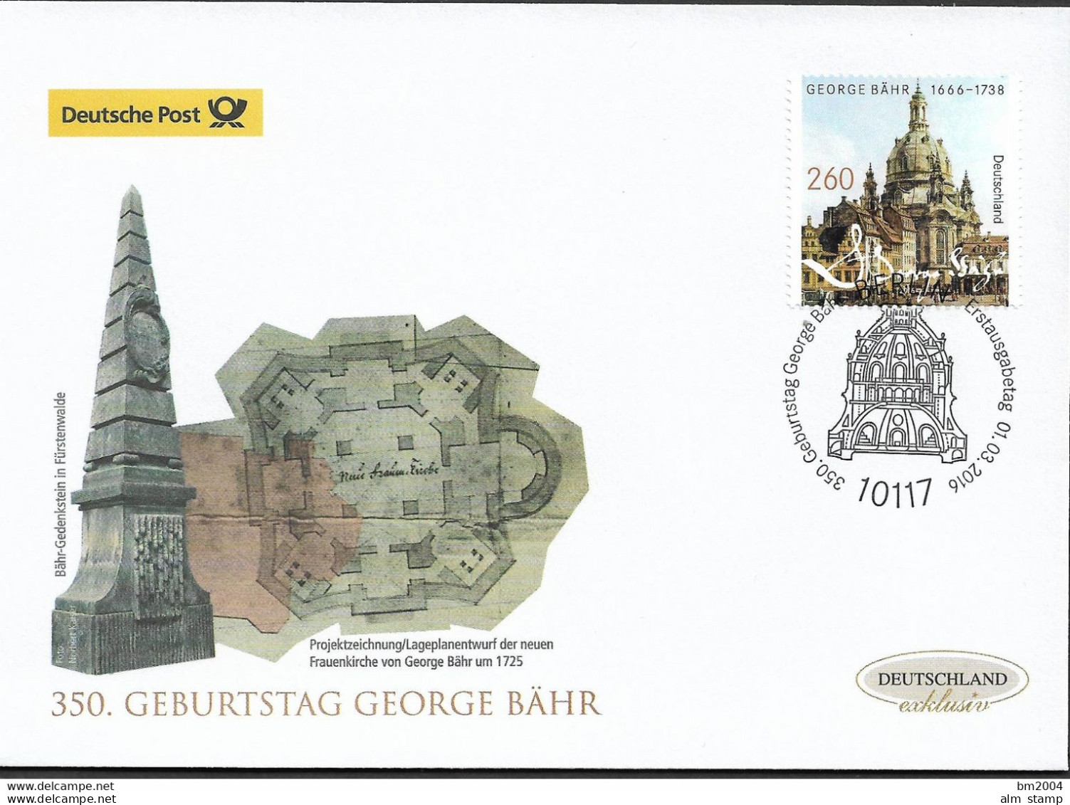 2016 Germany  Deutschland  Mi. 3219 FDC  350. Geburtstag Von George Bähr. - 2011-…