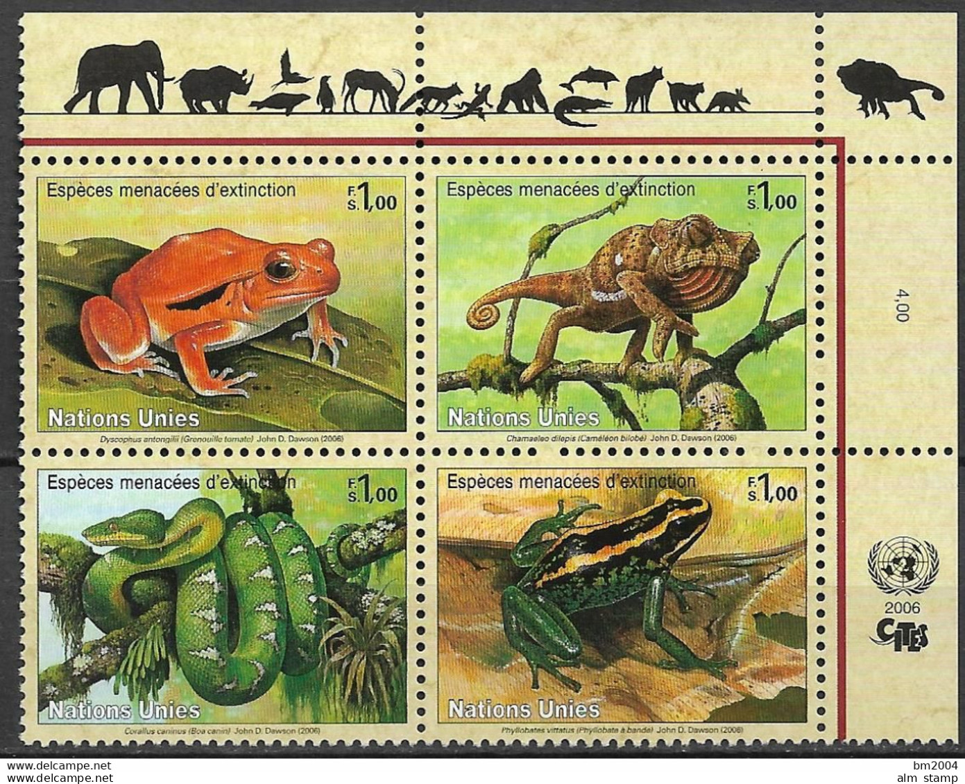 2006 UNO Genf  Mi.  537-40 **MNH   Amphibien Und Reptilien - Ungebraucht