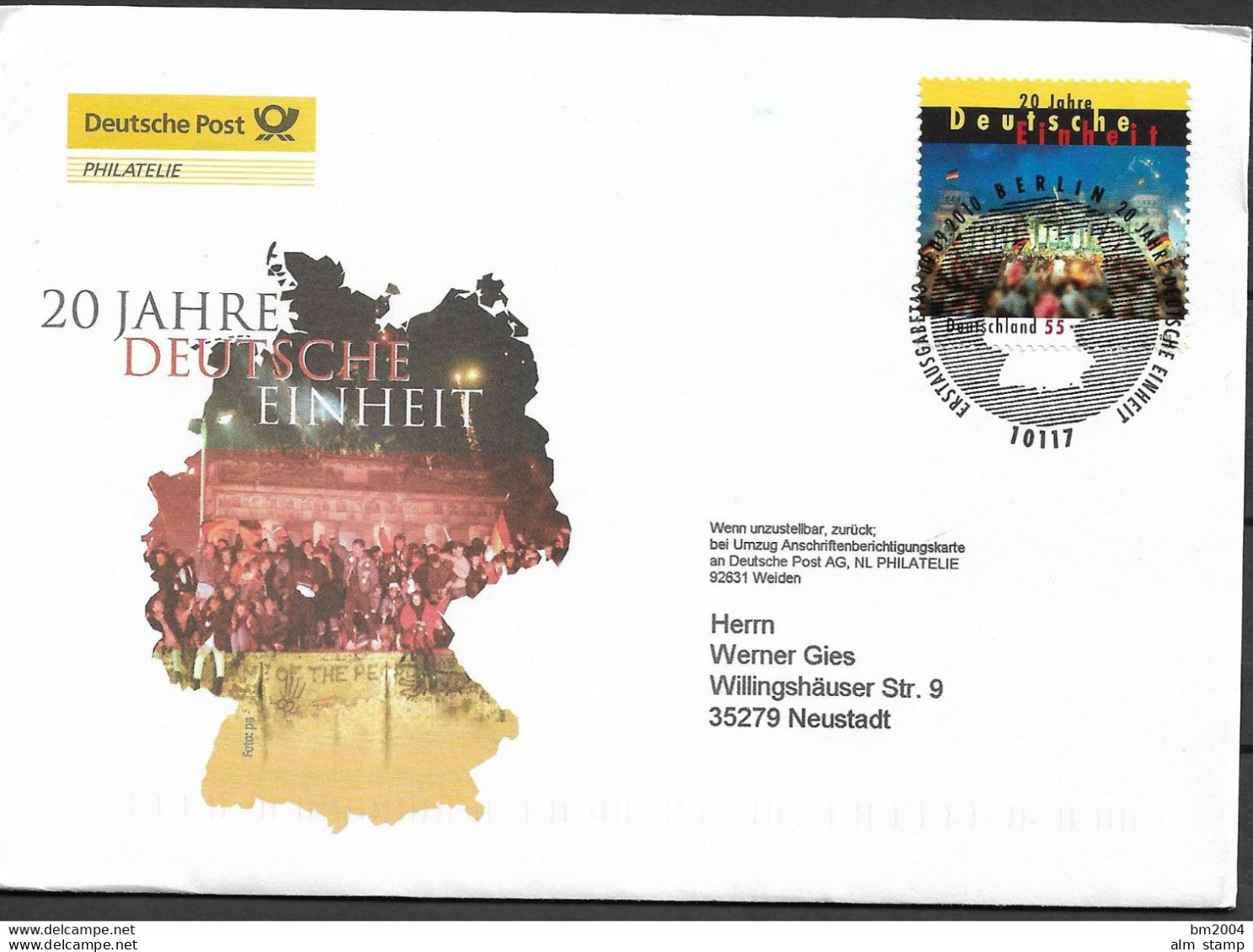 2010 Deutschland  Germany  Mi. 2834 FDC  20 Jahre Deutsche Einheit. - 2001-2010