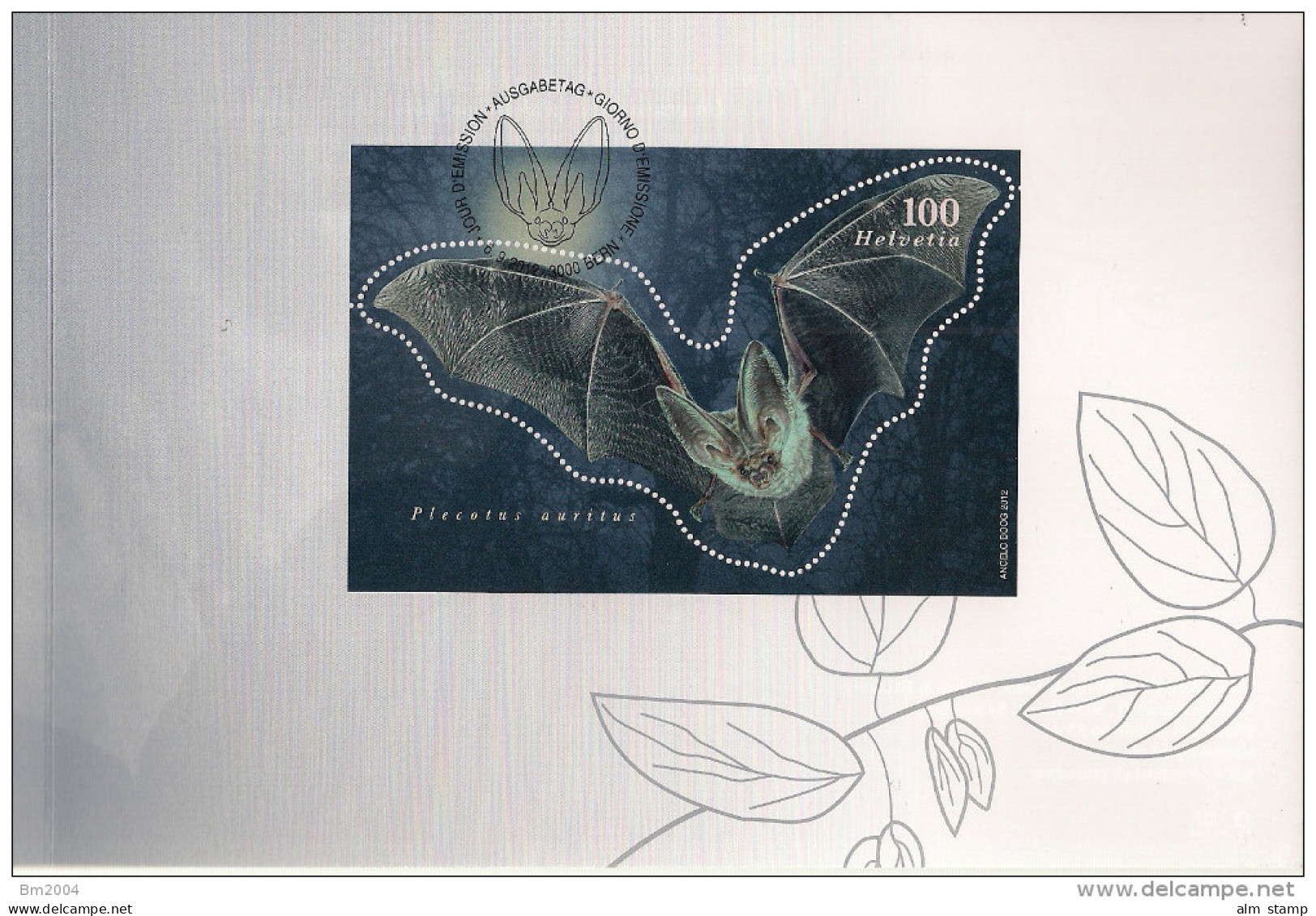 2012 Schweiz Mi. Bl. 50 Faltkarte Braunes Langohr - Bats