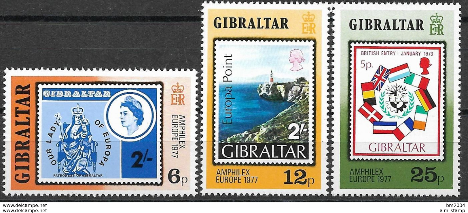 1977 Gibraltar   Mi. 364-6 ** MNH  Internationale Briefmarkenausstellung AMPHILEX ’77, Amsterdam. - 1977