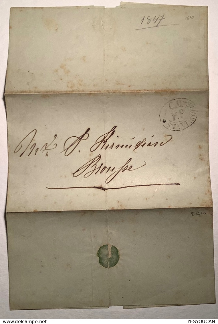 1847 Turkey RARE Ship Mail: CO / PP CONSTANTINOPLE Entire Letter>Brousse (Maritime Cover Turquie Poste Maritime Lettre - Cartas & Documentos