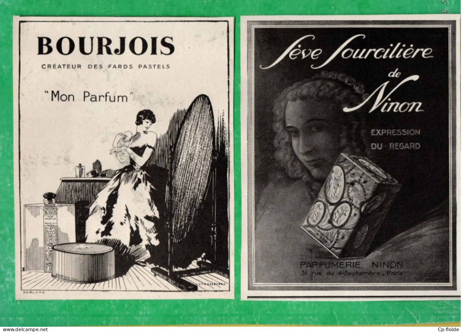 2 PUBLICITÉS . COSMÉTIQUE . " BOURJOIS MON PARFUM " & " FÈVE SOURCILIÈRE DE NINON " - Réf. N°956F - - Otros & Sin Clasificación