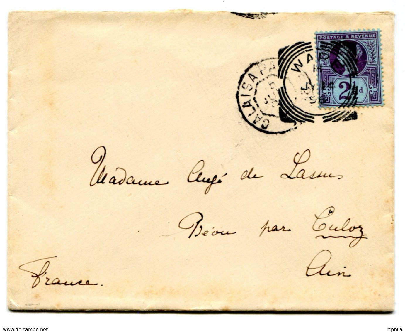 RC 26063 GRANDE BRETAGNE SQUARED CIRCLE " WARE " JY 14 1896 POSTMARK ON COVER VF ( BACK FLAP MISSING ) - Marcophilie